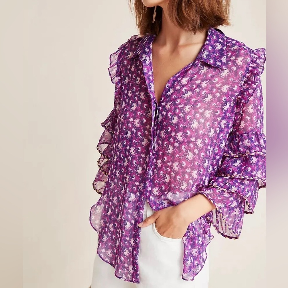 💜MISA Los Angeles Katie Floral Blouse Size S Purple